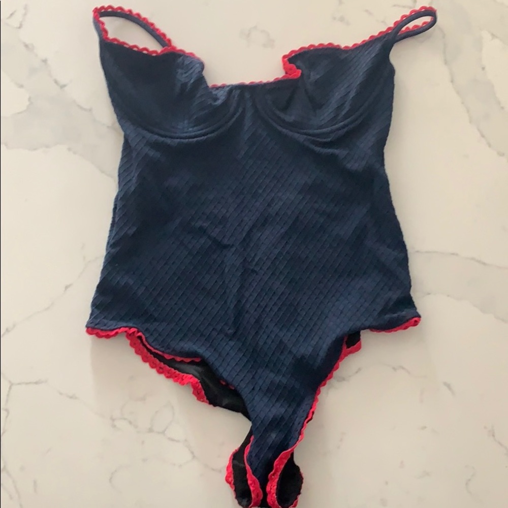 Moschino Dark Blue and Red Trim One Piece Swimsuit size XL